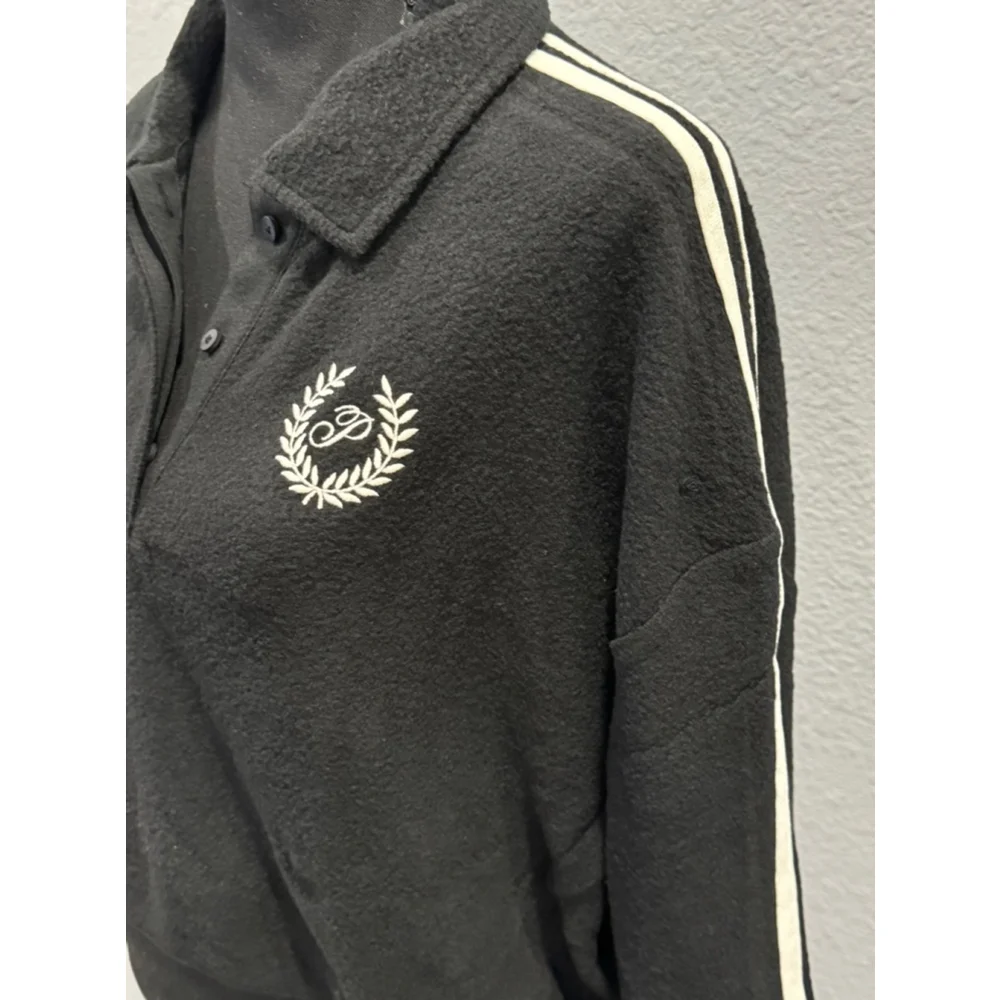 NEW PINK Black Cropped Polo Sweatshirt Size L - Picture 3 of 7